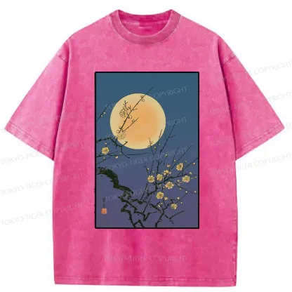 Tokyo-Tiger Vintage Moon Painting Washed T-Shirt