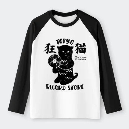 Tokyo-Tiger Tokyo Record Store Cat CD Raglan Long Sleeve T-shirt