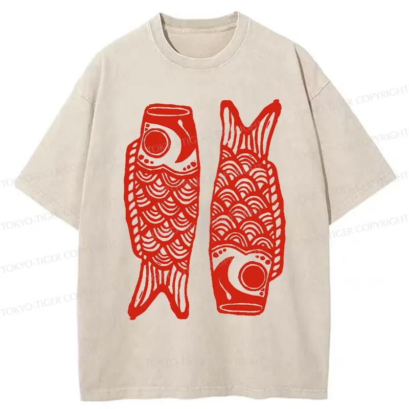 Tokyo-Tiger Retro Carp Streamer Washed T-Shirt