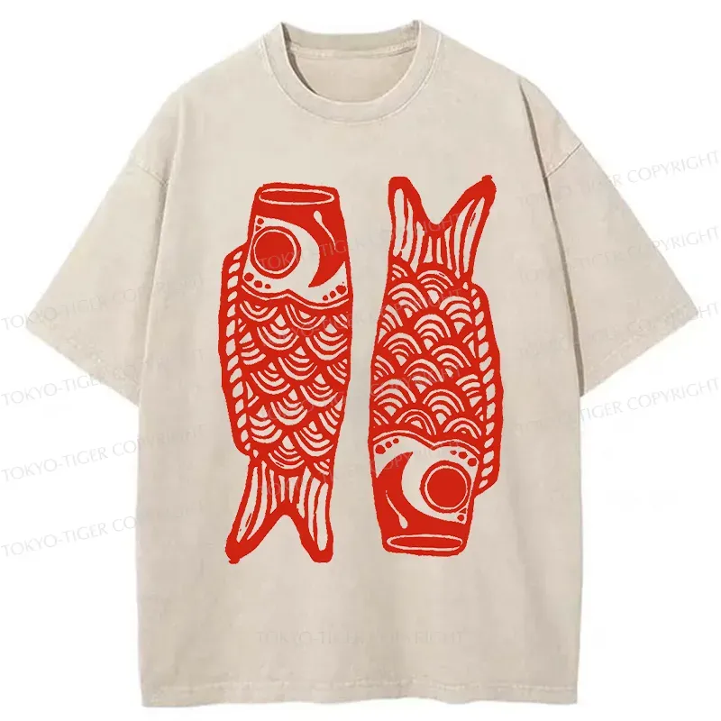 Tokyo-Tiger Retro Carp Streamer Washed T-Shirt Sale