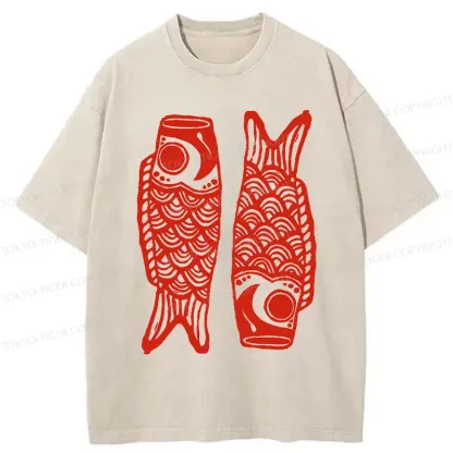 Tokyo-Tiger Retro Carp Streamer Washed T-Shirt
