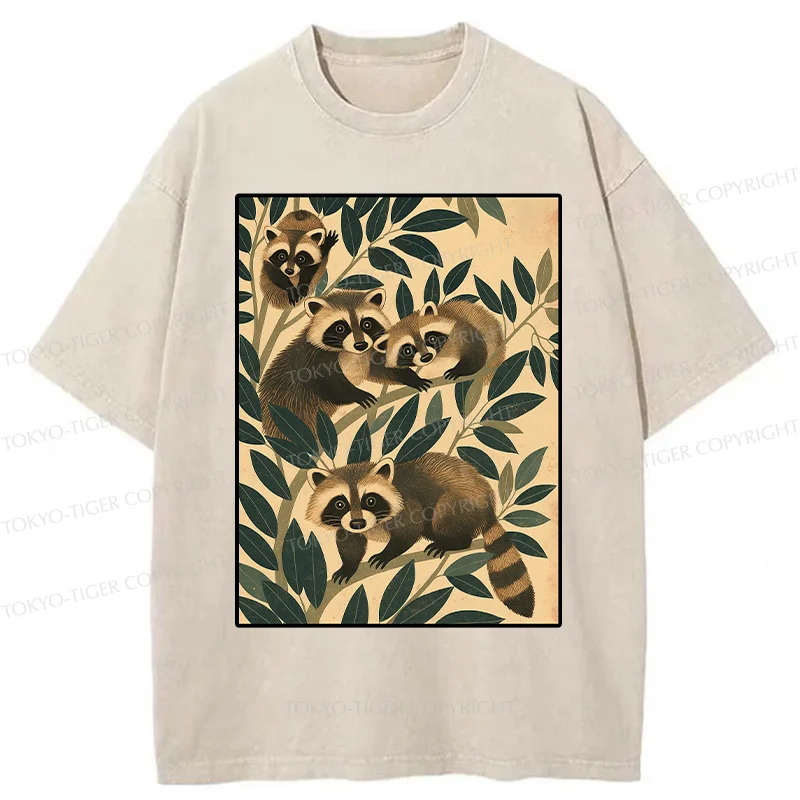 Tokyo-Tiger Raccoons In The Grass Washed T-Shirt