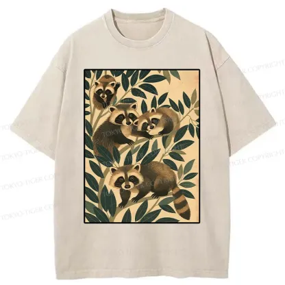 Tokyo-Tiger Raccoons In The Grass Washed T-Shirt