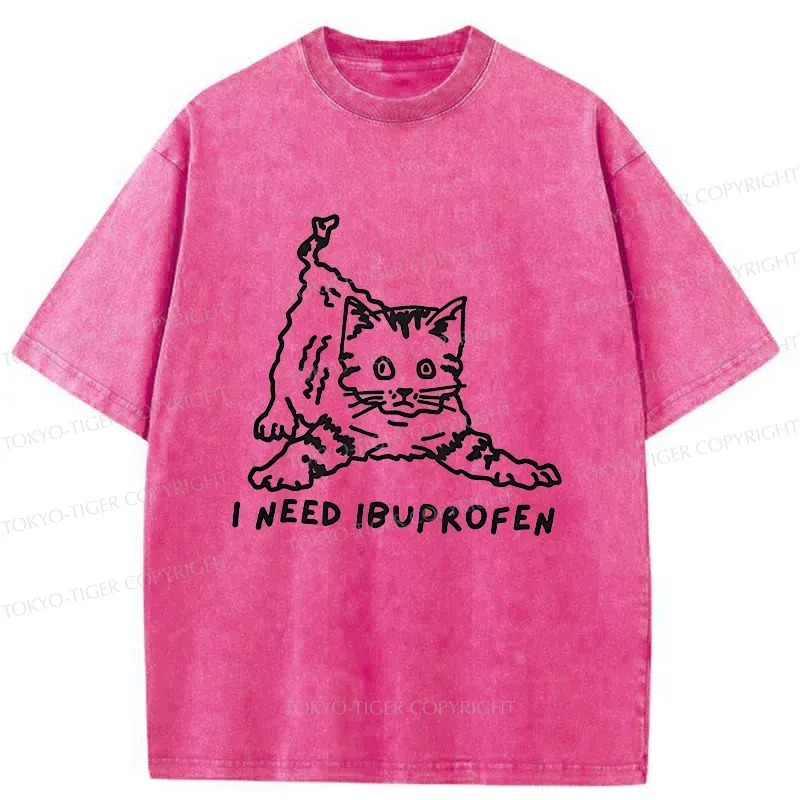 Tokyo-Tiger Cats Need Ibuprofen Washed T-Shirt
