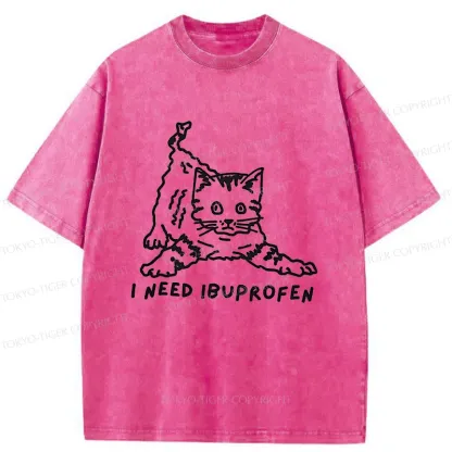 Tokyo-Tiger Cats Need Ibuprofen Washed T-Shirt