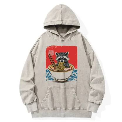 Tokyo-Tiger Ramen Lover Raccoon  Washed Hoodie