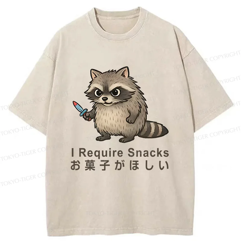 Tokyo-Tiger Raccoons Need Snacks Funny Washed T-Shirt