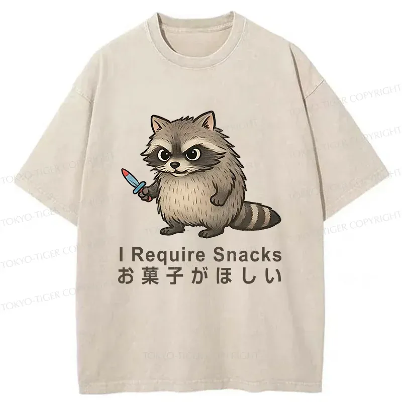 Tokyo-Tiger Raccoons Need Snacks Funny Washed T-Shirt