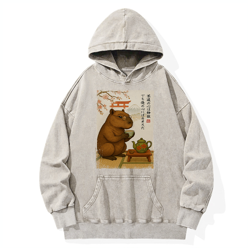 Tokyo-Tiger Tea Time With a Capybara Washed Hoodie
