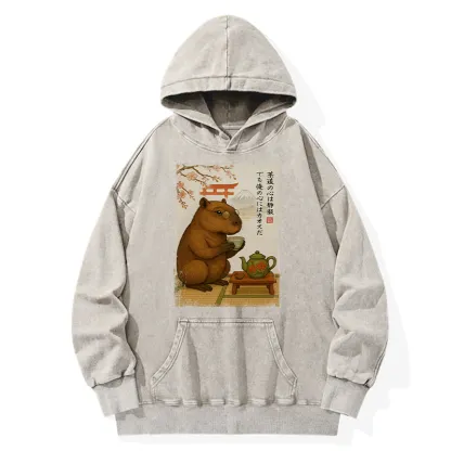 Tokyo-Tiger Tea Time With a Capybara Washed Hoodie