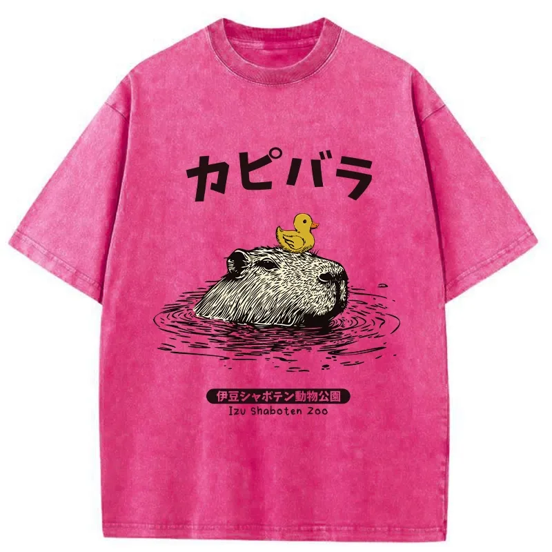 Tokyo-Tiger Relaxed Hot Spring Capybara Washed T-Shirt
