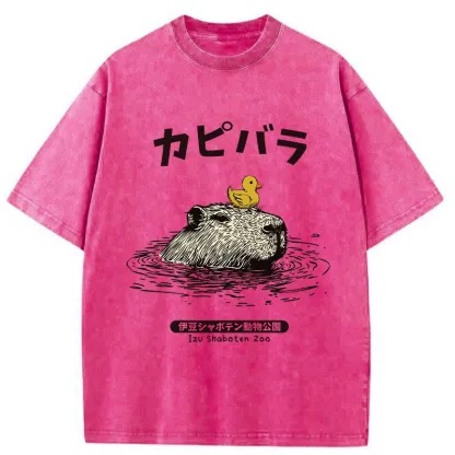 Tokyo-Tiger Relaxed Hot Spring Capybara Washed T-Shirt
