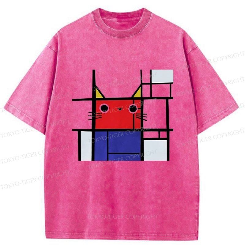 Tokyo-Tiger Abstract Art Cat Washed T-Shirt