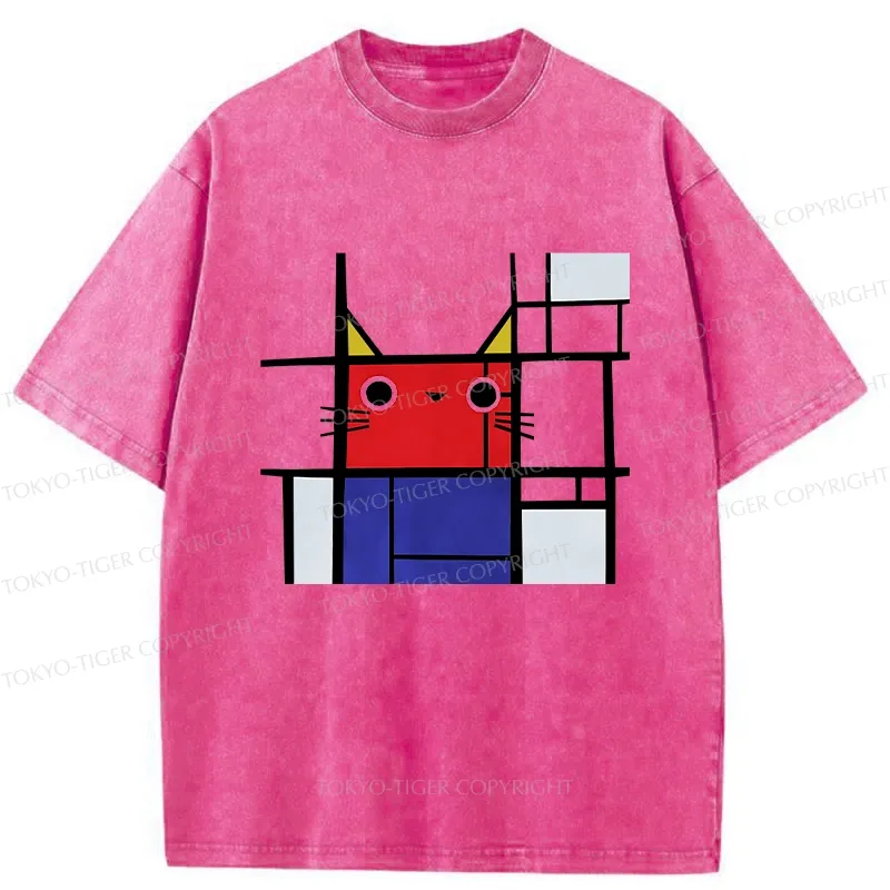 Tokyo-Tiger Abstract Art Cat Washed T-Shirt Sale
