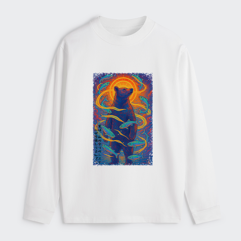 Tokyo-Tiger Ukiyoe Bear and Fish Vintage Poster Classic Long Sleeve T-Shirt