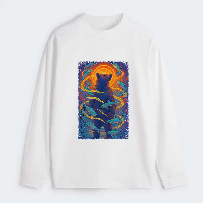 Tokyo-Tiger Ukiyoe Bear and Fish Vintage Poster Classic Long Sleeve T-Shirt