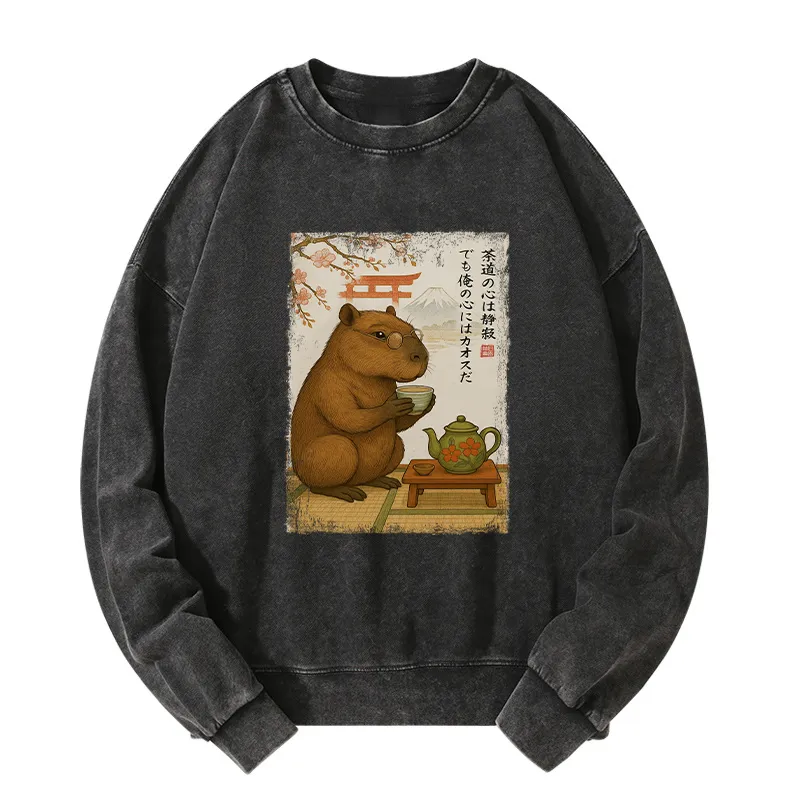 Tokyo-Tiger Tea Time With a Capybara Washed Sweatshirt