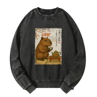 Tokyo-Tiger Tea Time With a Capybara Washed Sweatshirt