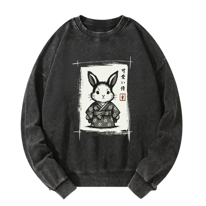 Tokyo-Tiger Woodcut Bunny Washed Sweatshirt
