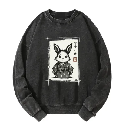 Tokyo-Tiger Woodcut Bunny Washed Sweatshirt