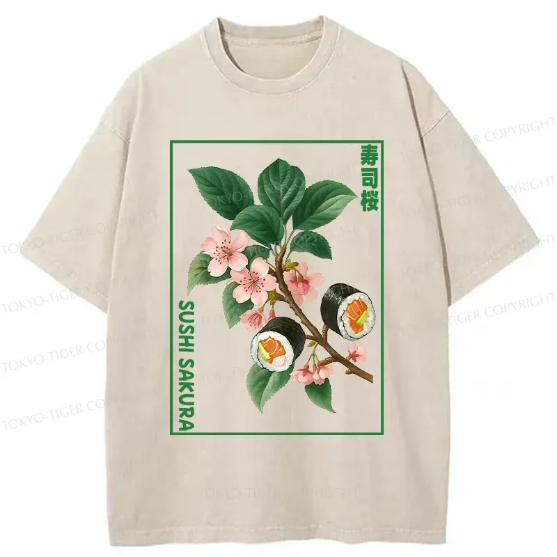 Tokyo-Tiger Sushi Sakura Tree Washed T-Shirt