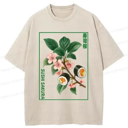Tokyo-Tiger Sushi Sakura Tree Washed T-Shirt