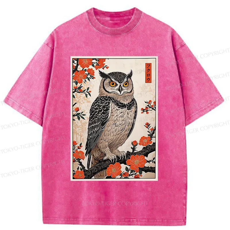 Tokyo-Tiger Vintage Japanese Owl Washed T-Shirt