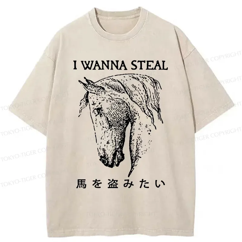Tokyo-Tiger Funny Horse Washed T-Shirt Sale