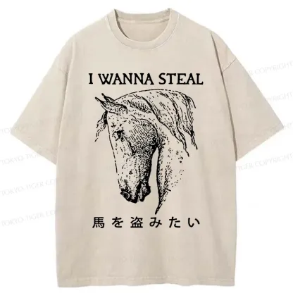 Tokyo-Tiger Funny Horse Washed T-Shirt