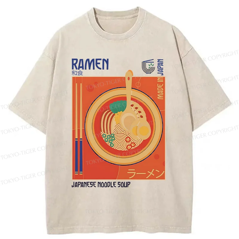 Tokyo-Tiger Ramen Poster Washed T-Shirt