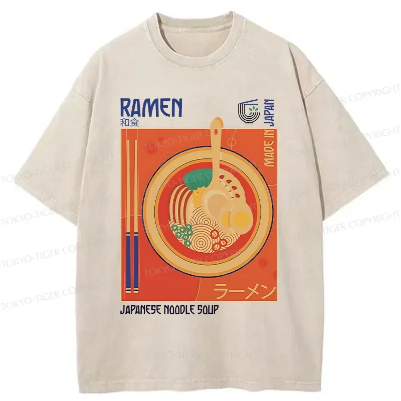 Tokyo-Tiger Ramen Poster Washed T-Shirt
