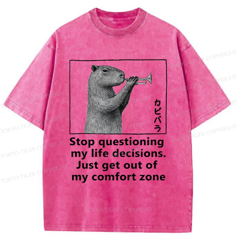 Tokyo-Tiger Capybara Playing A Trumpet Washed T-Shirt