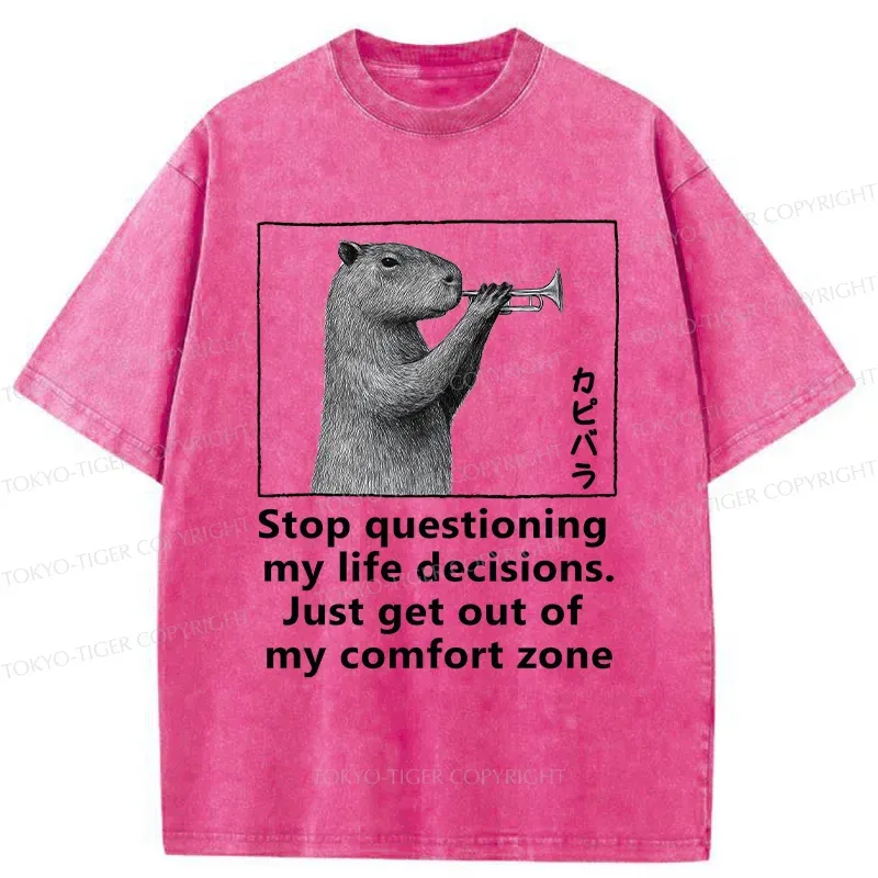 Tokyo-Tiger Capybara Playing A Trumpet Washed T-Shirt