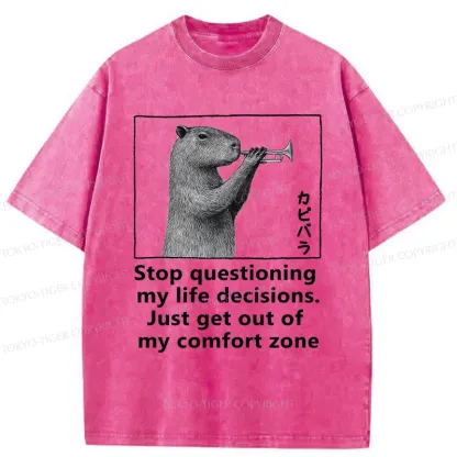 Tokyo-Tiger Capybara Playing A Trumpet Washed T-Shirt