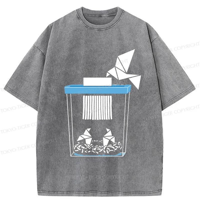 Tokyo-Tiger Funny Paper-cut Crane Washed T-Shirt
