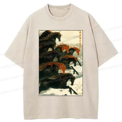 Tokyo-Tiger Galloping Horses Washed T-Shirt