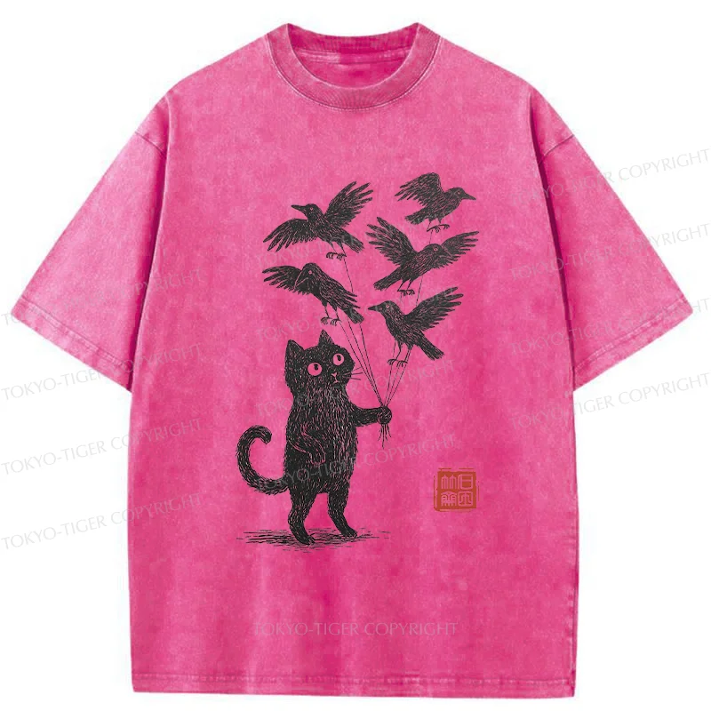 Tokyo-Tiger Cat And The Captured Crow Washed T-Shirt