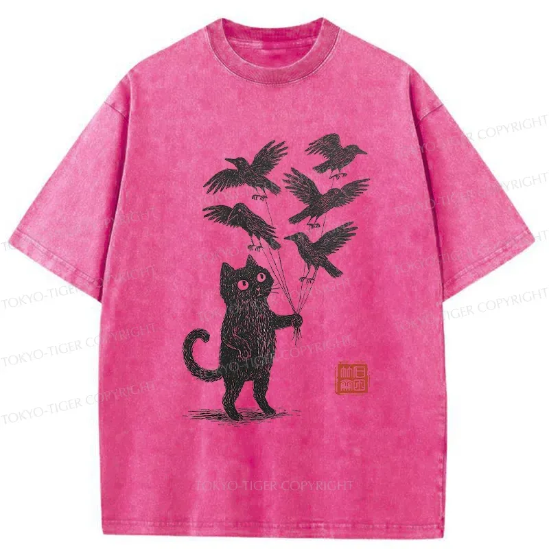 Tokyo-Tiger Cat And The Captured Crow Washed T-Shirt