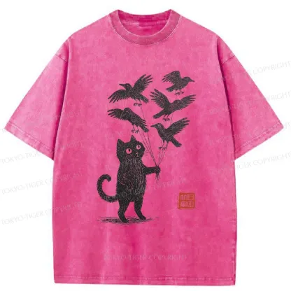 Tokyo-Tiger Cat And The Captured Crow Washed T-Shirt