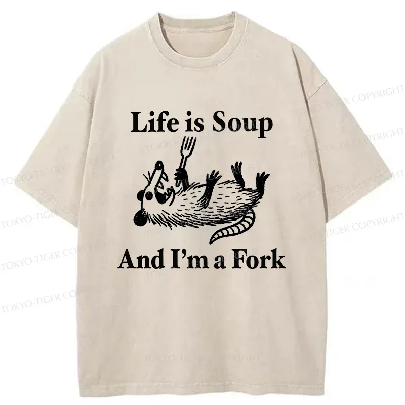 Tokyo-Tiger Possum Holding A Fork Washed T-Shirt Sale