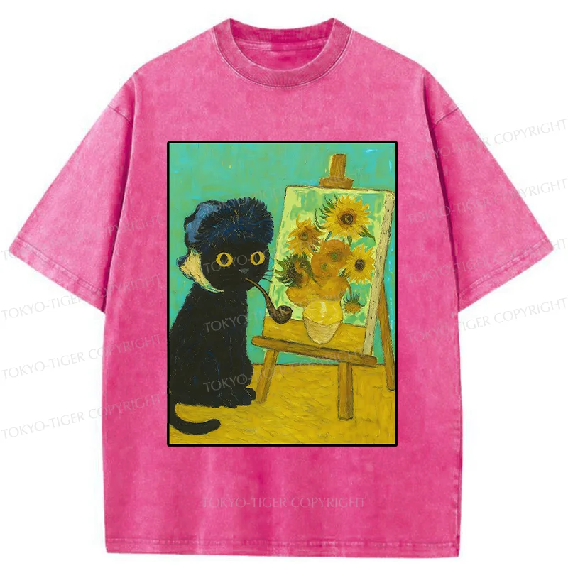 Tokyo-Tiger Cat Artist Washed T-Shirt