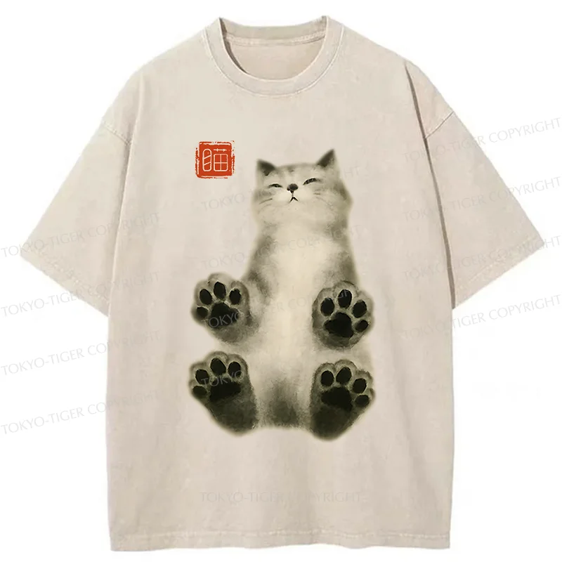 Tokyo-Tiger Fluffy Cat Washed T-Shirt
