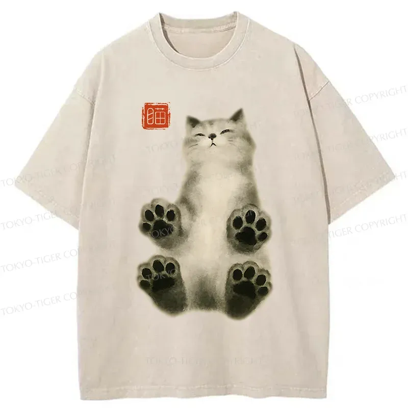 Tokyo-Tiger Fluffy Cat Washed T-Shirt Sale