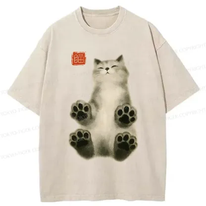 Tokyo-Tiger Fluffy Cat Washed T-Shirt