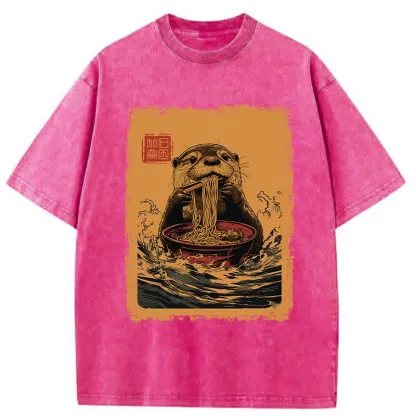 Tokyo-Tiger Ramen Lover Otter Washed T-Shirt