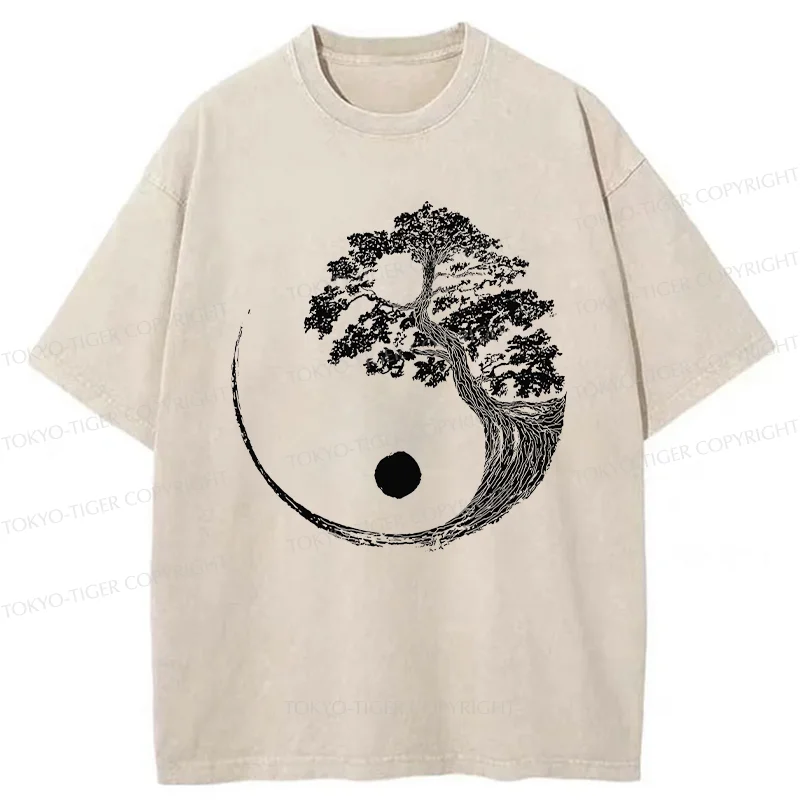 Tokyo-Tiger Yin-Yang Tai Chi Tree Washed T-Shirt