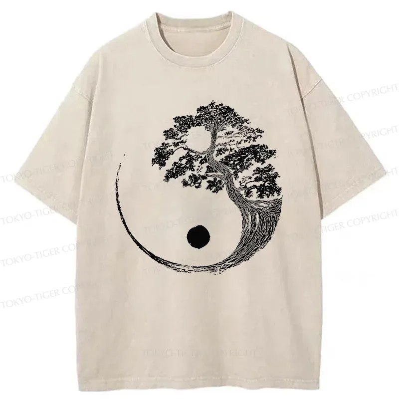 Tokyo-Tiger Yin-Yang Tai Chi Tree Washed T-Shirt