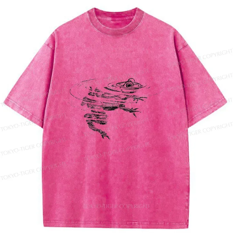 Tokyo-Tiger Frog Emerging From The Water Washed T-Shirt