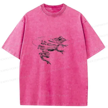 Tokyo-Tiger Frog Emerging From The Water Washed T-Shirt