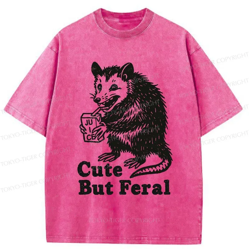 Tokyo-Tiger Opossum Drinking Juice Washed T-Shirt